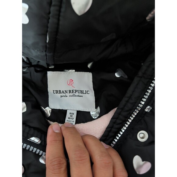 Puffer Coat Jacket Kids 10 /12 Winter Hooded Pockets Shiny Hearts Warm Fleece - Picture 5 of 6